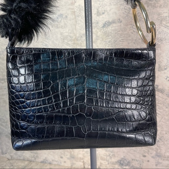 Elizabeth and James Finley Crocodile-Embossed Fur Shoulder Bag, Black - Picture 6 of 13